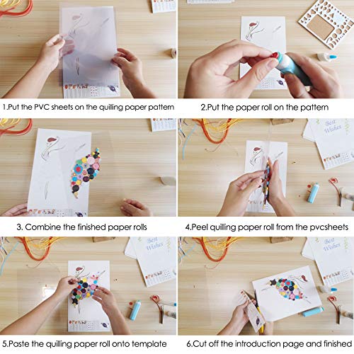Rancco 20 Pcs Quilling Paper Stencils + 10 Pcs PVC Sheets, A4 Quilling Art Template Paper Filigree Pattern Origami Template, Wall Art Filigree - Image 4