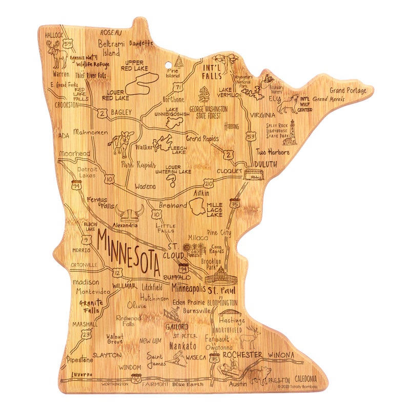 Totally Bamboo Destination Minnesota State Shaped Serving and Cutting Board Includes Hang Tie for Wall Display