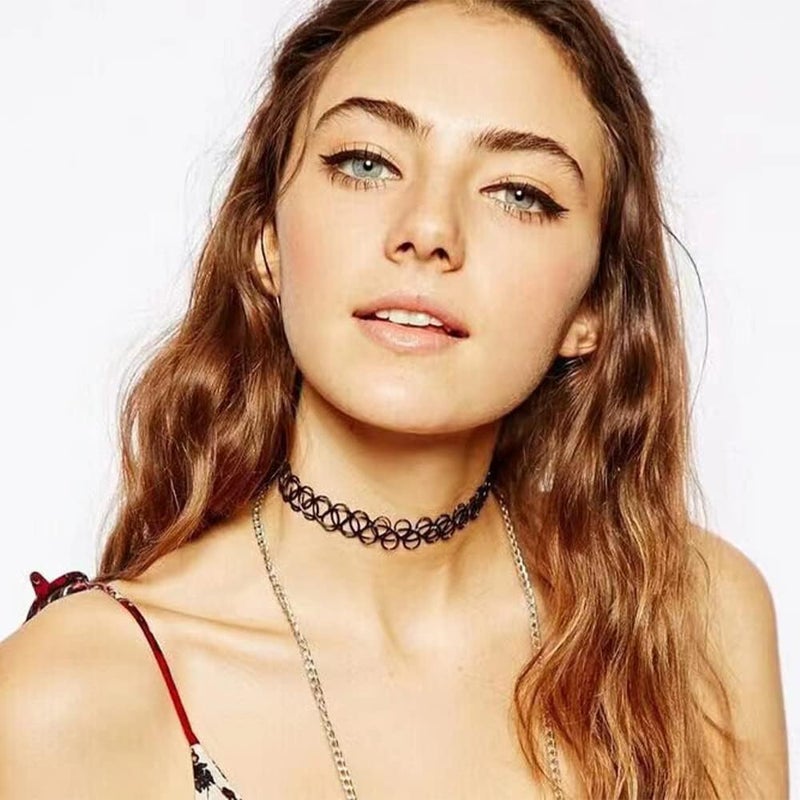 DreamAug 90s Tattoo Choker Necklace, Bracelet & Ring Set â€“ 9 Pieces Black Stretch Gothic Jewelry (3 Necklaces, 3 Bracelets, 3 Rings) â€“ Retro Grunge Aesthetic Accessories for Women - Image 2