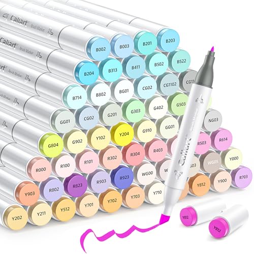 Caliart Pastel Markers, 61 Colors Dual Tip Art Markers Sketch Pens Permanent Alcohol Based, with Case for Adults Artists Drawing Illustration Sketching Coloring - Image 1