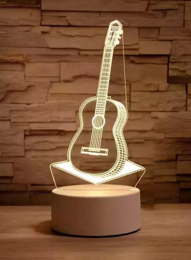 Fatio Guitar 3D LED Acrylic Night Light | USB & Battery Powered Bedroom Table Lamp | 20 x 20 x 11 cm - Image 1
