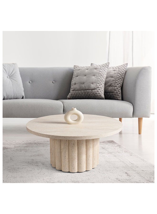 DANUBE HOME Rundel Round Coffee Table - Cream | Stylish Living Room Furniture | Engineered Wood | Modern Coffee Tables for Home | 22.5" Diameter | Durable & Elegant Design | Perfect for Small Spaces | Made in Turkey