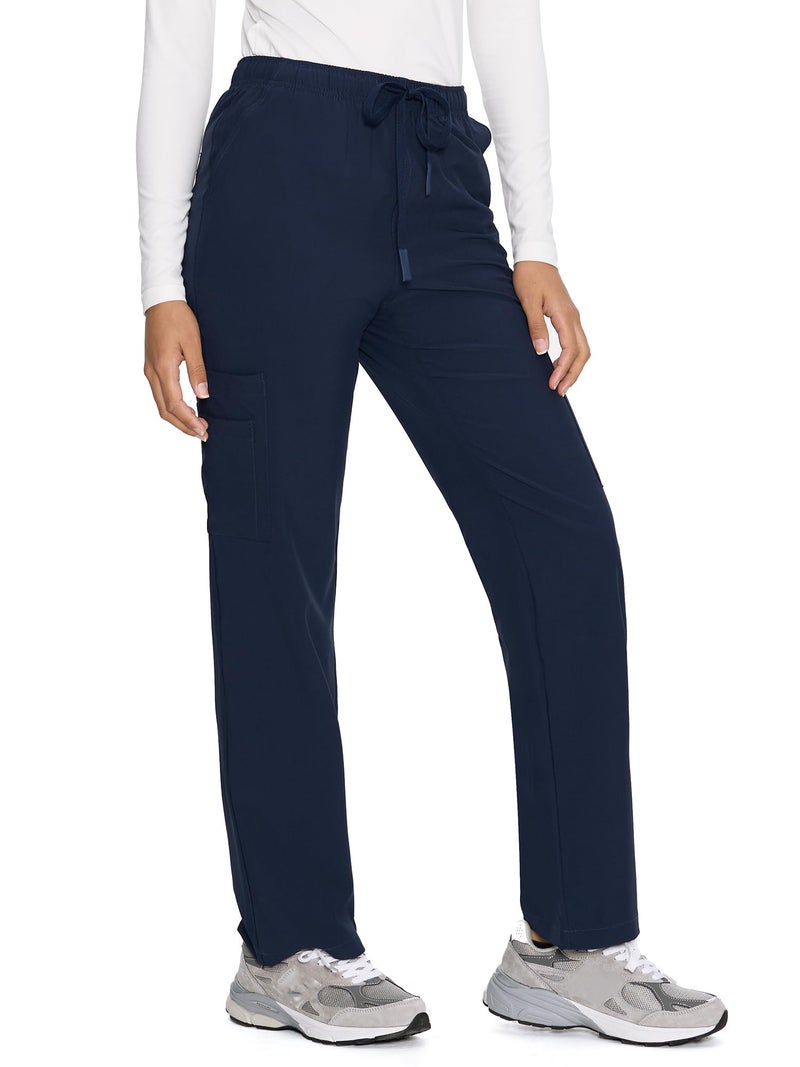 COZYFIT Straight Leg Scrub Pants for Women, Drawstring Soft Stretch, Anti-Wrinkle Women's Scrub Pants with 6 Pockets,Navy Blue,L - Image 2