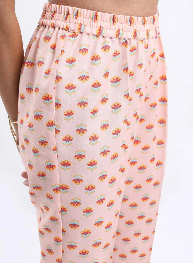 Vishudh Women Peach Floral Printed Kurta Pant Set by Styli