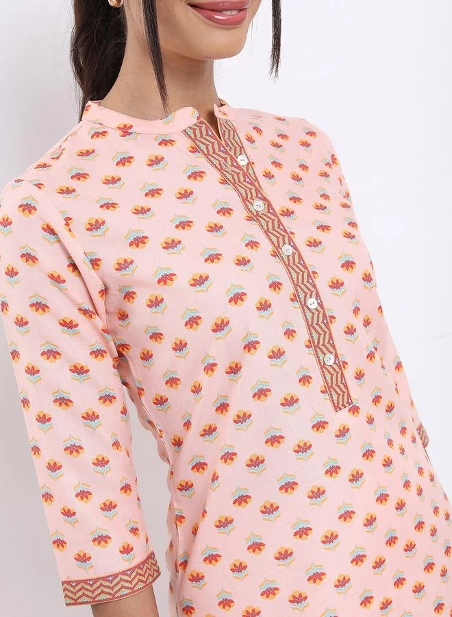 Vishudh Women Peach Floral Printed Kurta Pant Set by Styli