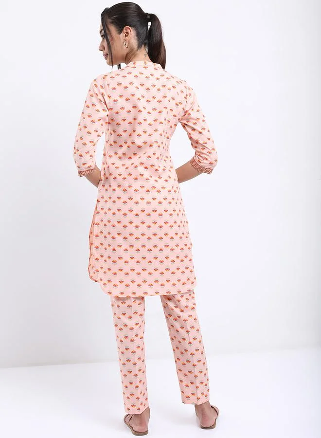 Vishudh Women Peach Floral Printed Kurta Pant Set by Styli