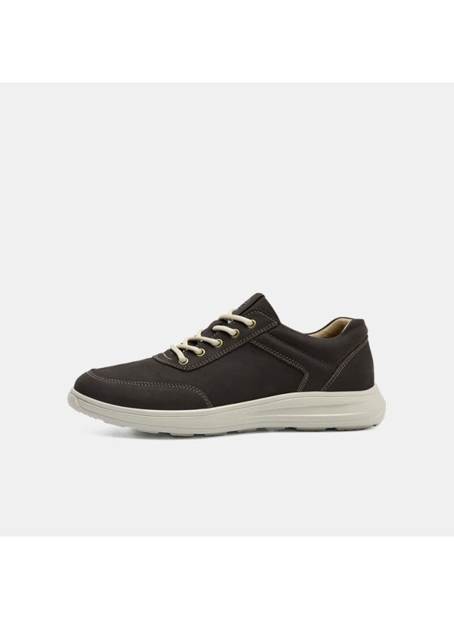 Mellen Shock-absorbing Lightweight Durable Casual Sneakers, British Style Versatile Genuine Leather Shoes, Ms767573, Dark Brown, Size 38 - Image 1