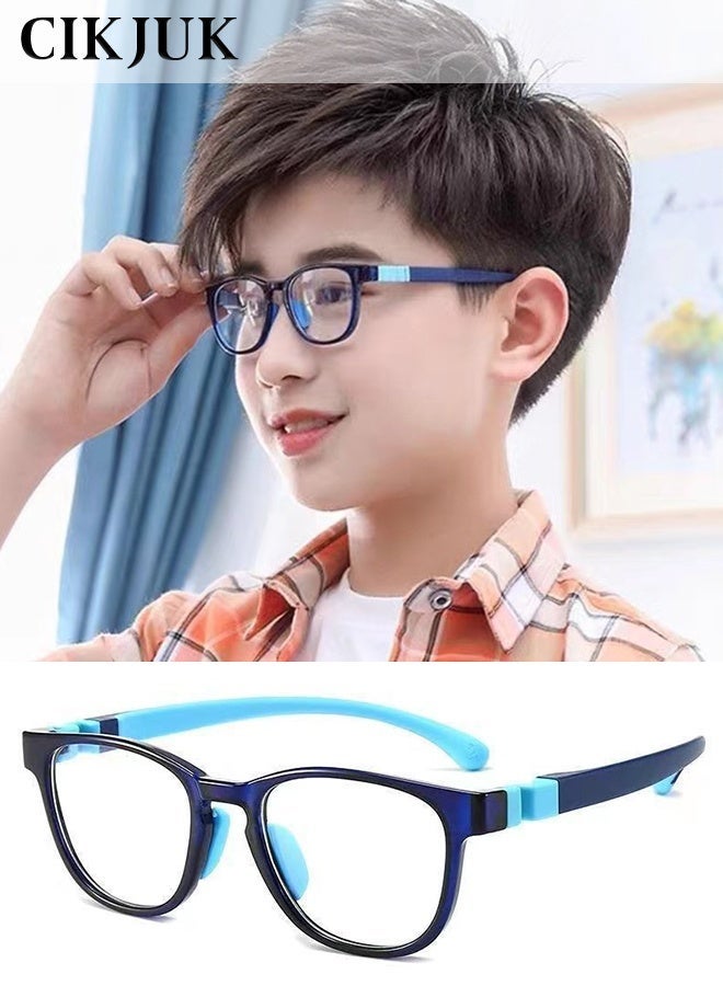 CIKJUK Silicon Kids Blue Light Blocking Glasses Boys Girls Soft Frame Eyeglasses Children Reading Gaming Computer Eye Glasses Anti Radiation Students Eyeglass Light Weight Kid Eyewear Age 3-10 Blue - Image 1