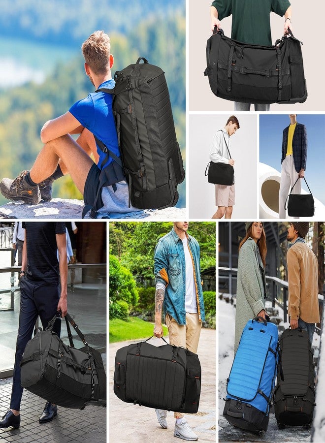 Vomgomfom 86L Collapsible Wheeled Luggage with Removable Backpack Straps,Waterproof Rolling Duffle Bag with Quilted Base,No Telescope Handle,Black - Image 2