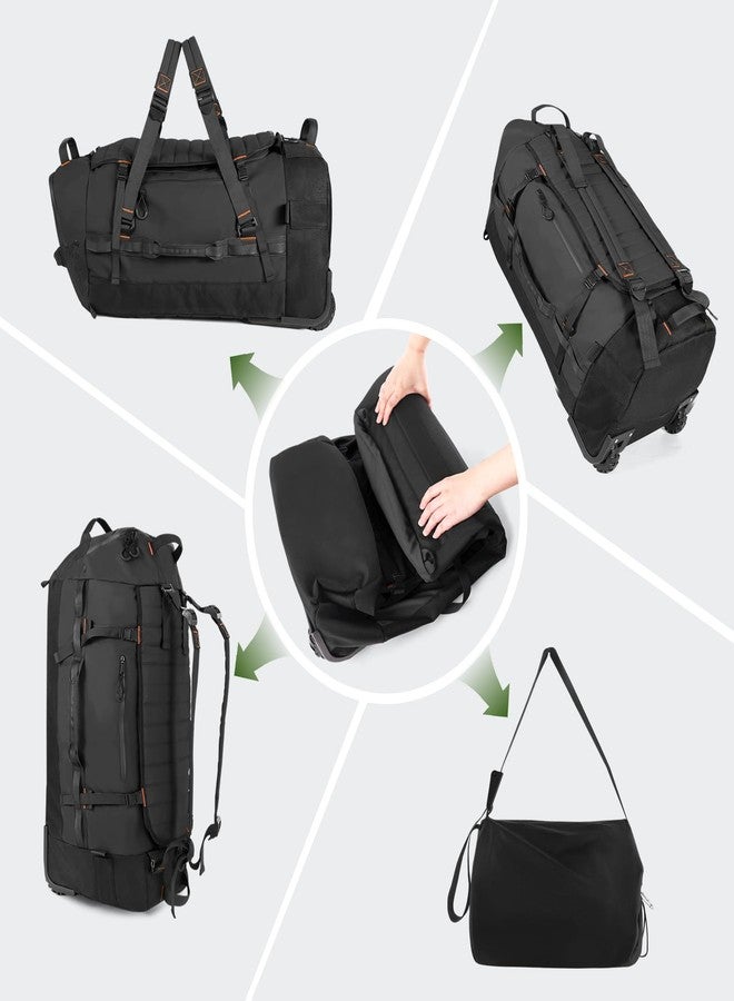 Vomgomfom 86L Collapsible Wheeled Luggage with Removable Backpack Straps,Waterproof Rolling Duffle Bag with Quilted Base,No Telescope Handle,Black - Image 5
