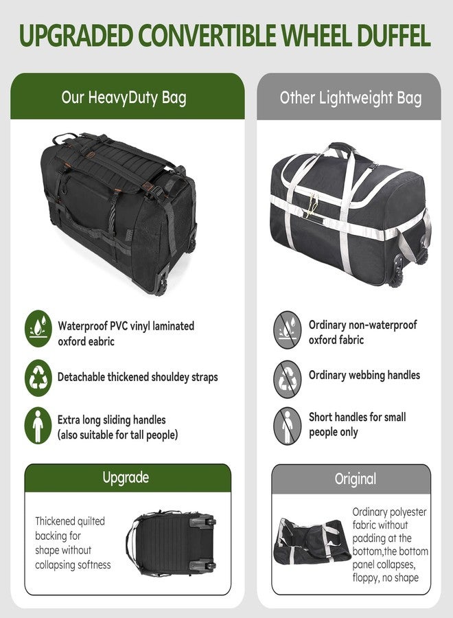 Vomgomfom 86L Collapsible Wheeled Luggage with Removable Backpack Straps,Waterproof Rolling Duffle Bag with Quilted Base,No Telescope Handle,Black - Image 3