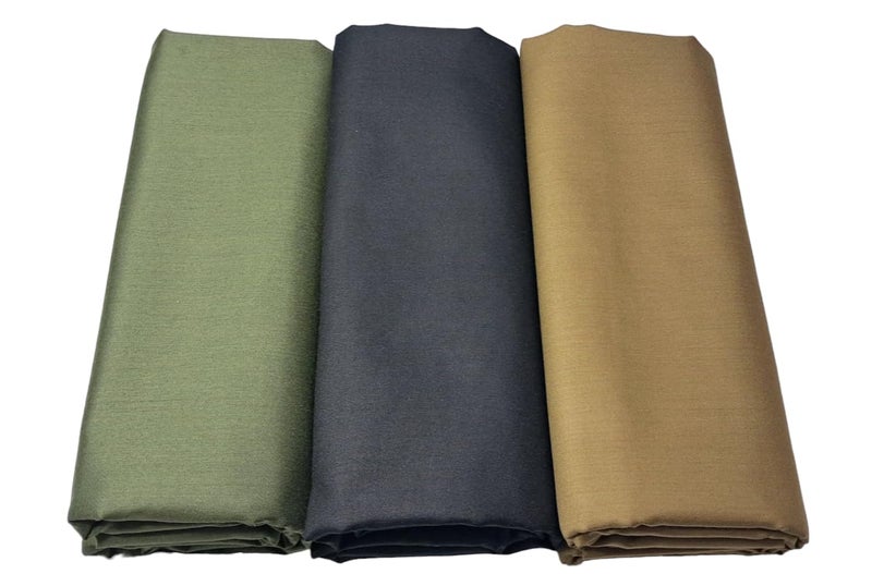 MAMRAJ Men's 100% pure Giza Cotton Unstitched Shirt Fabric 2.5 Meter ( Ethnic, Formal, Casual, summer wear.) ( Trendy Satin Shirts ) Set of 3 Shirt (Mhendi, Black, Brown Golden) - Image 1