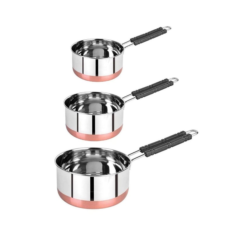 Click Charm Stainless Steel Sauce Pan Set of 3pcs Durable NonReactive Cookware HeatResistant Handles Dishwasher Safe Pack of 1 - Image 1