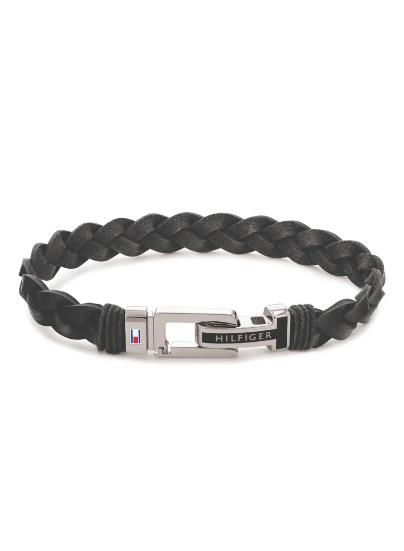 تومي هيلفيغر Tommy Hilfiger Men's Black Leather Bracelet - 2790307