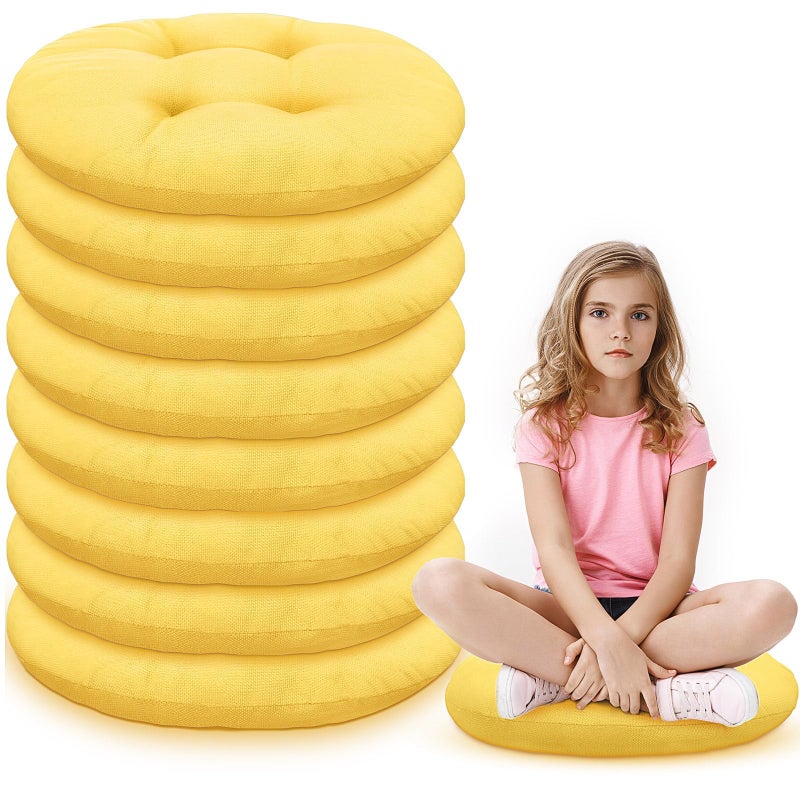 8 PCS Round Floor Cushions for Kids and Toddlers, Flexible Seating Classroom Furniture Floor Pillow for Home, Daycare, Preschool, Yoga and Meditation (Yellow,16 Inch) - Image 1