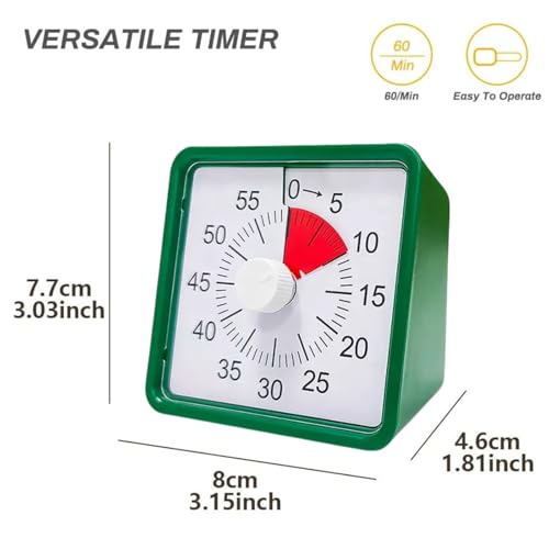 The AutoStory 60 Minute Visual Timer Clock – Silent Countdown Timer for Kids & Adults | Time Management for Classroom, Kitchen, Study, Office, ADHD, Homeschool, Tasks & Games (Green) - Image 2