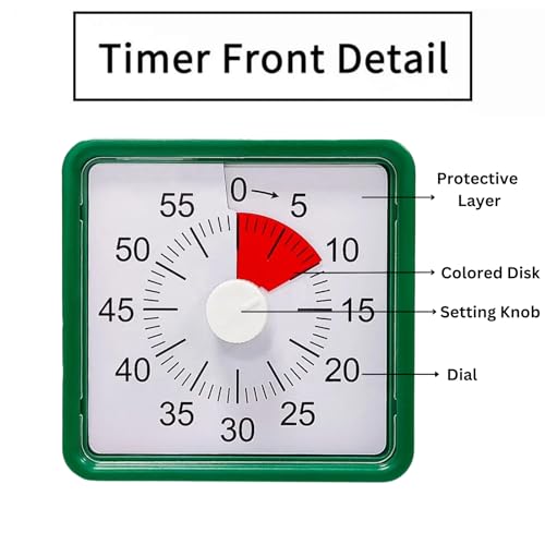 The AutoStory 60 Minute Visual Timer Clock – Silent Countdown Timer for Kids & Adults | Time Management for Classroom, Kitchen, Study, Office, ADHD, Homeschool, Tasks & Games (Green) - Image 4