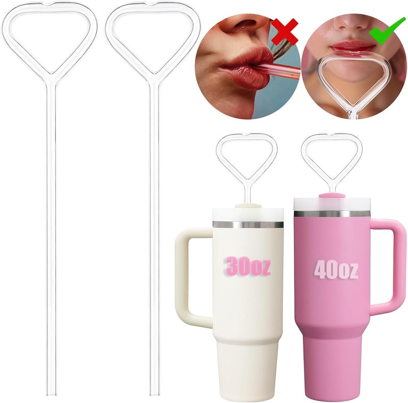 HZYH Anti-Wrinkle High Borosilicate Clear Glass Reusable Straws Fit for 40oz & 30oz Tumblers, Wrinkle-Free for Stanley Cup w/Brush, BPA-Free, Dishwasher Safe (2 Pack) - Image 1