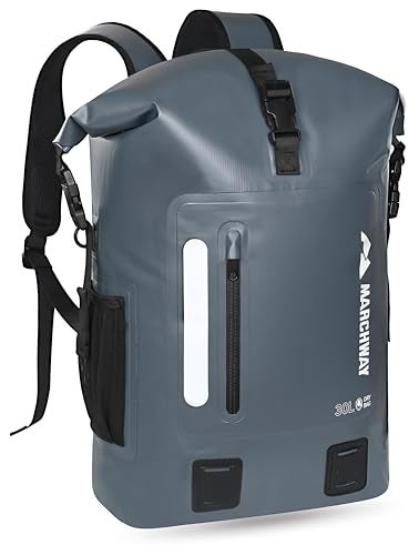 MARCHWAY Roll Top Waterproof Backpack Floating Dry Bag 20L30L45L with Ergonomic Rectangular Base Cushioned Back Hip Strap for Hiking Camping Kayaking Travel Grey 30L - Image 1