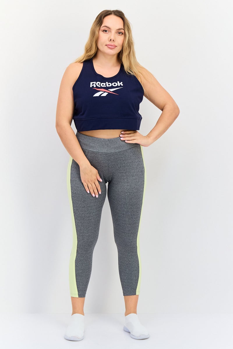 Women Round Neck Sleeveless Brand Logo Tank Top, Navy Blue