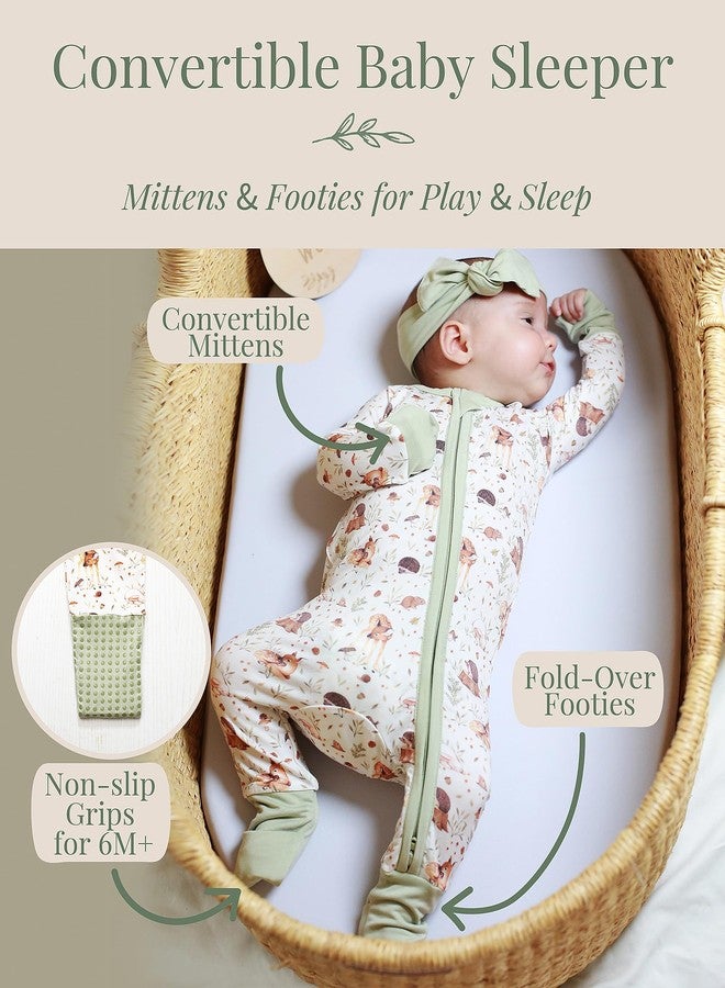 Miaoberry طقم بيجاما للأطفال من مياوبيري، مصنوع من 95% فيسكوز من الخيزران و5% سباندكس، يتضمن بيجاما كاملة القدمين مع قبعة وفيونكة ولافتة "مرحباً بالعالم"، طقم ناعم بألوان محايدة لحديثي الولادة عند عودتهم إلى المنزل، بنقشة غزال الغابة. - Image 5