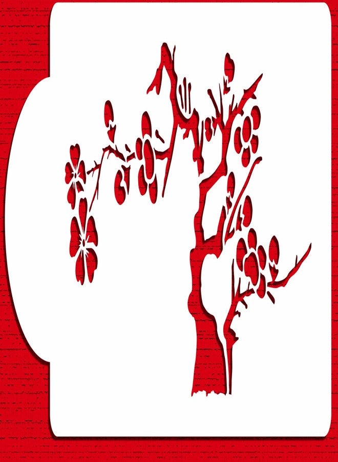 Designer Stencils C445 Blooming Cherry Tree Tier 5 Cake Stencil, Beige/semi-Transparent - Image 1