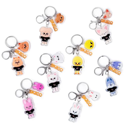 Feenmai Cartoon Keychain for Kids, Stray Kids Keychain Cute Animal Pendant, Acrylic Double Sided Pattern SKZ Backpack Pendant - Image 1