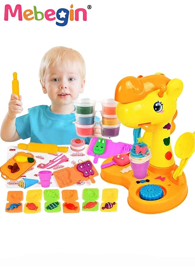 MEBEGIN Giraffe Color Dough Play Toys for Kids, Ice Cream Maker Machine Color Playdough Playset, Pretend Food Play Toy with Creations Tools for Girls Boys Kids Age 3+  - Image 1
