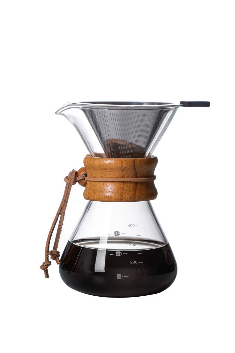 TRASSLE Pour Over Coffee Maker with strainer, Holds 3 Cups 15oz Coffee Dripper Set Borosilicate Glass Coffee Carafe Brewer, Coffee Server for Home Café Restaurant Camping  - Image 1