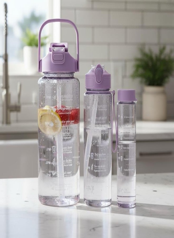 zEdx Combo Pack of 3 Motivational Water Bottles with Time Marker | 2L, 900ml & 300ml BPA Free Sipper | Food-Grade Plastic | Leakproof for Home, Office, Gym & Travel - Image 1