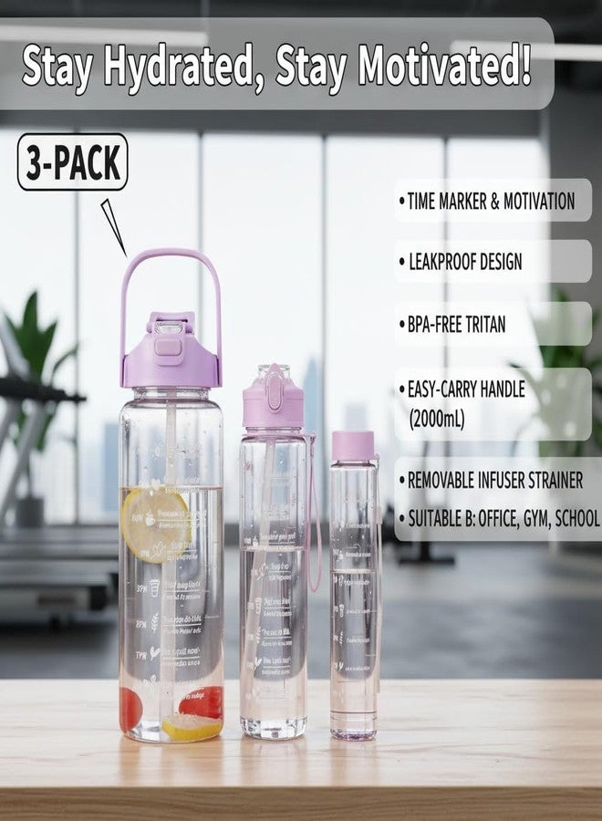zEdx Combo Pack of 3 Motivational Water Bottles with Time Marker | 2L, 900ml & 300ml BPA Free Sipper | Food-Grade Plastic | Leakproof for Home, Office, Gym & Travel - Image 3