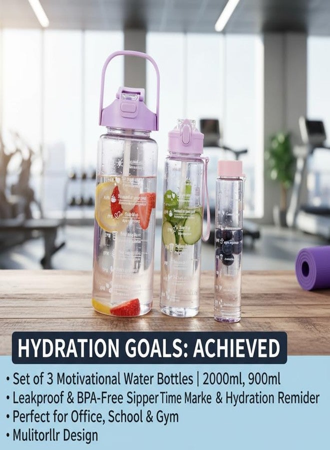 zEdx Combo Pack of 3 Motivational Water Bottles with Time Marker | 2L, 900ml & 300ml BPA Free Sipper | Food-Grade Plastic | Leakproof for Home, Office, Gym & Travel - Image 4
