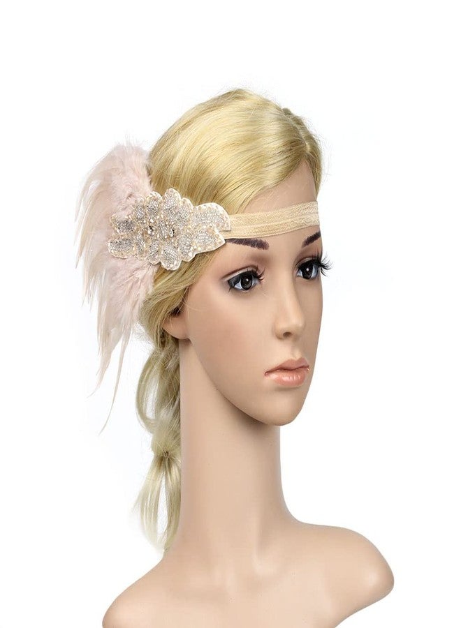 STIOEDYUAN Roaring 20s Flapper Headbands 1920s Headpiece Great Gatsby Feather Headband Cocktail Party Hair Accessories For Women (Champagne) - Image 4