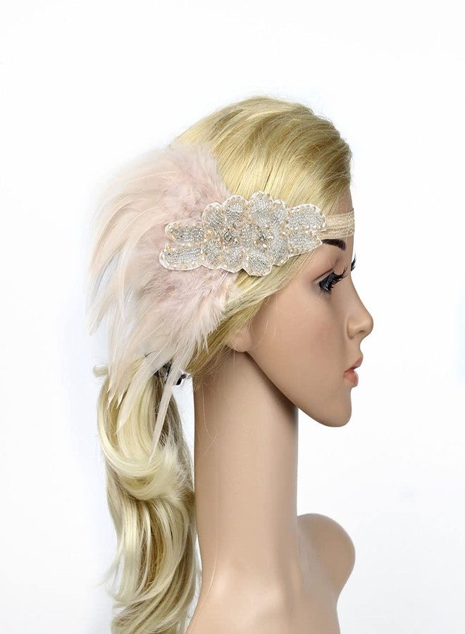 STIOEDYUAN Roaring 20s Flapper Headbands 1920s Headpiece Great Gatsby Feather Headband Cocktail Party Hair Accessories For Women (Champagne) - Image 2