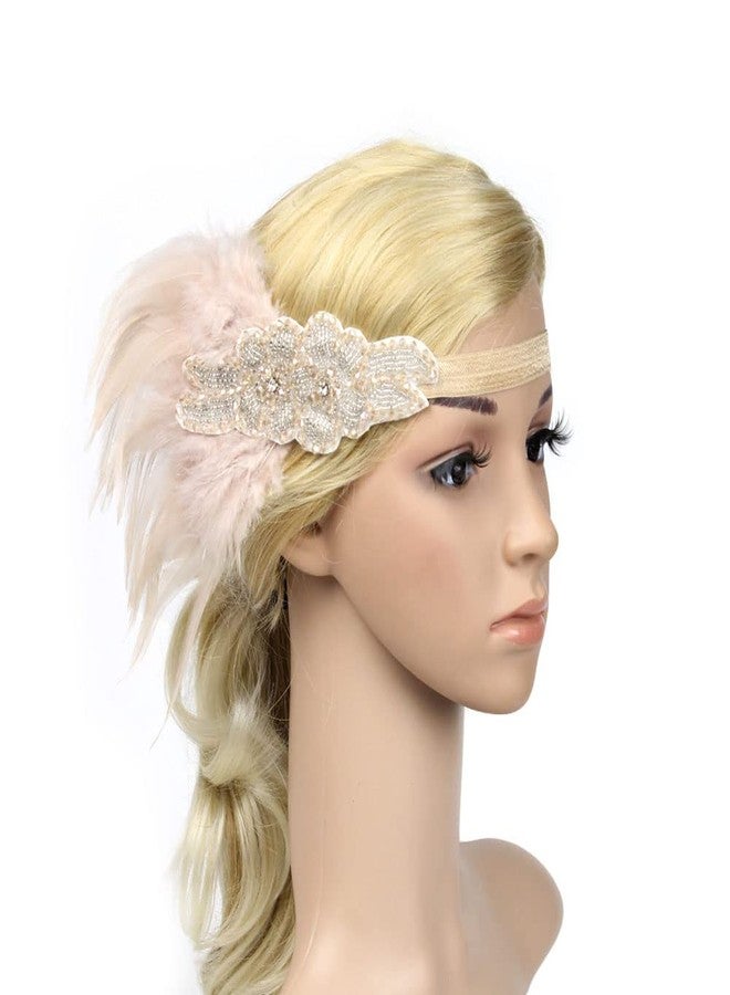STIOEDYUAN Roaring 20s Flapper Headbands 1920s Headpiece Great Gatsby Feather Headband Cocktail Party Hair Accessories For Women (Champagne) - Image 5