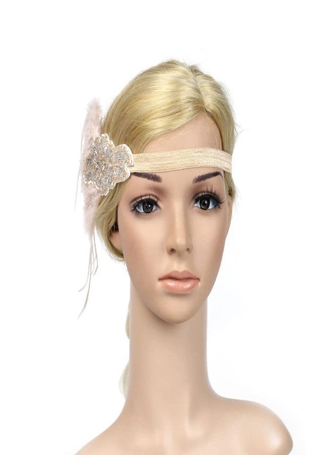 STIOEDYUAN Roaring 20s Flapper Headbands 1920s Headpiece Great Gatsby Feather Headband Cocktail Party Hair Accessories For Women (Champagne) - Image 3