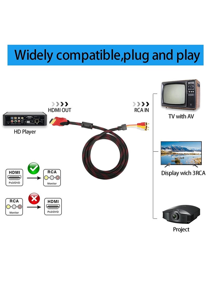 NTECH HDMI to RCA Cable 1080P 5ft 1.5m HDMI Male to 3 RCA Video Audio AV Cable Connector Adapter NO Signal Conversion Function One Way Transmitter For TV HDTV DVD 5FT  Red Line - Image 5