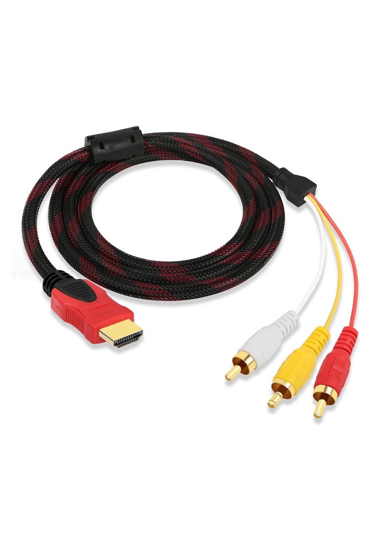 NTECH HDMI to RCA Cable 1080P 5ft 1.5m HDMI Male to 3 RCA Video Audio AV Cable Connector Adapter NO Signal Conversion Function One Way Transmitter For TV HDTV DVD 5FT  Red Line - Image 1