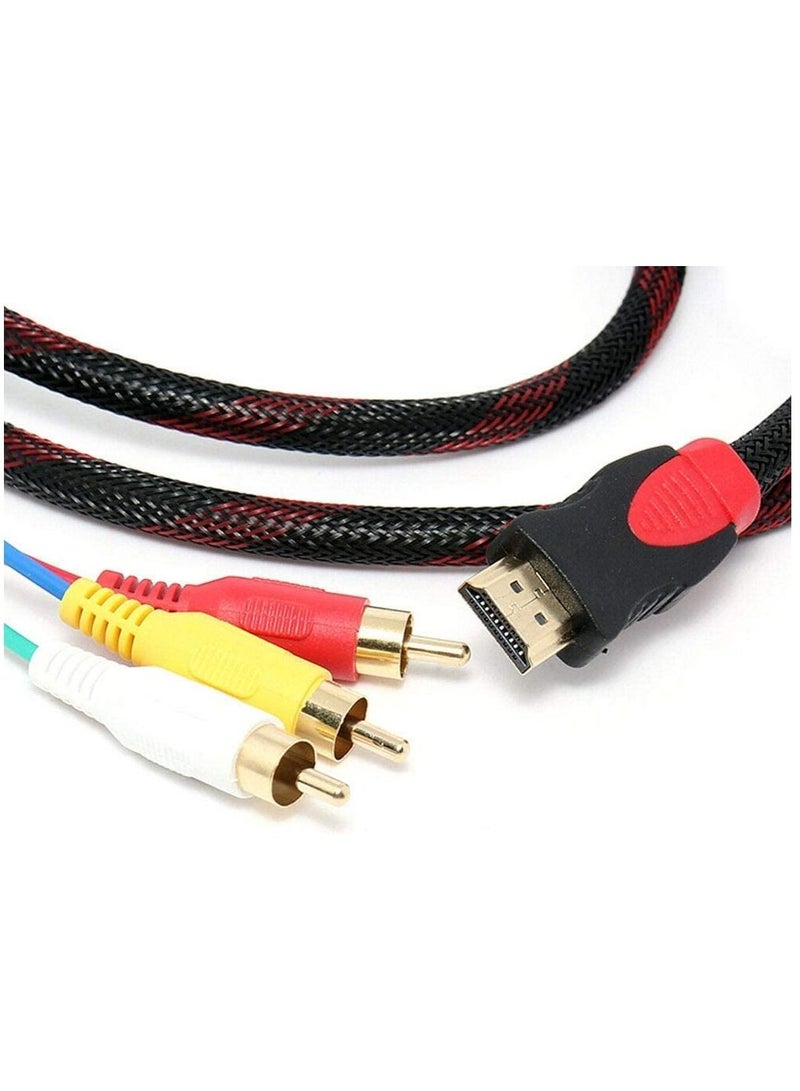 NTECH HDMI to RCA Cable 1080P 5ft 1.5m HDMI Male to 3 RCA Video Audio AV Cable Connector Adapter NO Signal Conversion Function One Way Transmitter For TV HDTV DVD 5FT  Red Line - Image 2