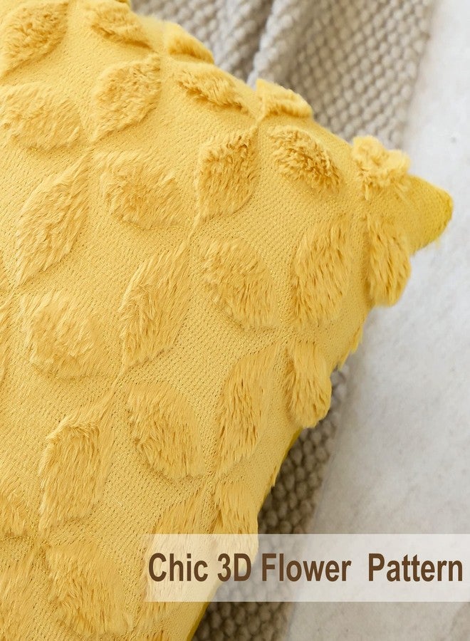 OTOSTAR Set of 2 Soft Plush Short Wool Velvet Decorative Throw Pillow Covers with 3D Flower Pattern Cushion Covers - Couch Sofa Pillow Covers for Living Room - Yellow 18x18 Inch - Image 5