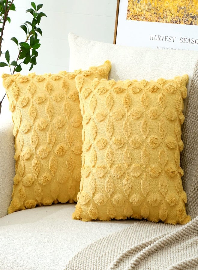 OTOSTAR Set of 2 Soft Plush Short Wool Velvet Decorative Throw Pillow Covers with 3D Flower Pattern Cushion Covers - Couch Sofa Pillow Covers for Living Room - Yellow 18x18 Inch - Image 1