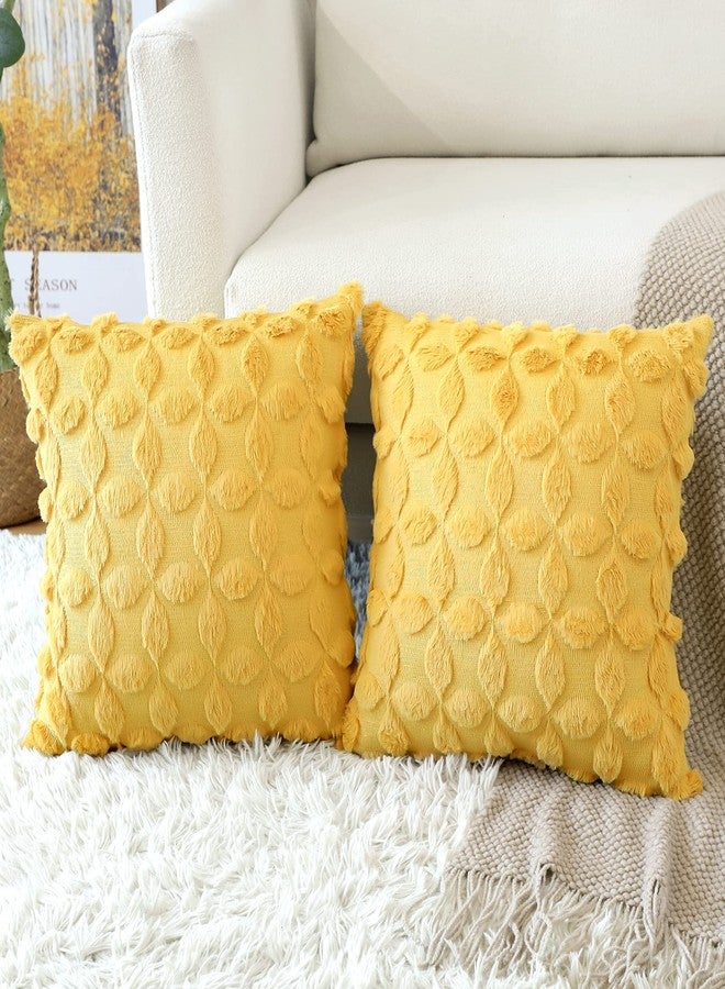 OTOSTAR Set of 2 Soft Plush Short Wool Velvet Decorative Throw Pillow Covers with 3D Flower Pattern Cushion Covers - Couch Sofa Pillow Covers for Living Room - Yellow 18x18 Inch - Image 3