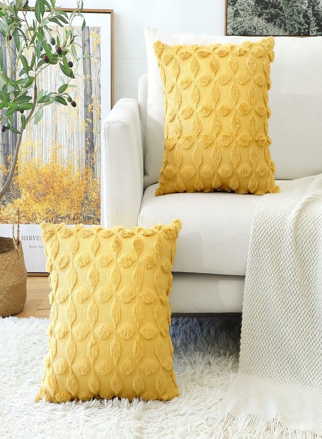 OTOSTAR Set of 2 Soft Plush Short Wool Velvet Decorative Throw Pillow Covers with 3D Flower Pattern Cushion Covers - Couch Sofa Pillow Covers for Living Room - Yellow 18x18 Inch - Image 2