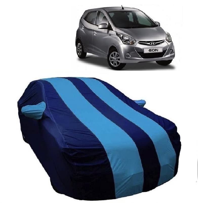 Carigiri Sky Blue and Navy Blue Car Body Cover for Hyundai Eon(Triple Stitched,Mirror Pocket)(Models-2011, 2012, 2013, 2014, 2015, 2016, 2017, 2018, 2019, 2020, 2021) - Image 1