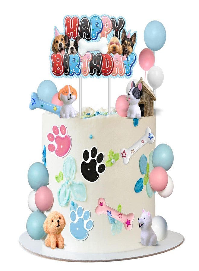 JUYRLE Cake Topper - 32Pcs Realistic Dog Figurines Birthday Party Supplies With Bone Kennel Mini Balloons Decoration for Boys Girls Dog Theme Party - Image 1