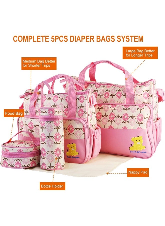 Moclever 5PCS Diaper Bag Tote Set - Baby Bags for Mom, Pink, 5 Piece Set - Image 3