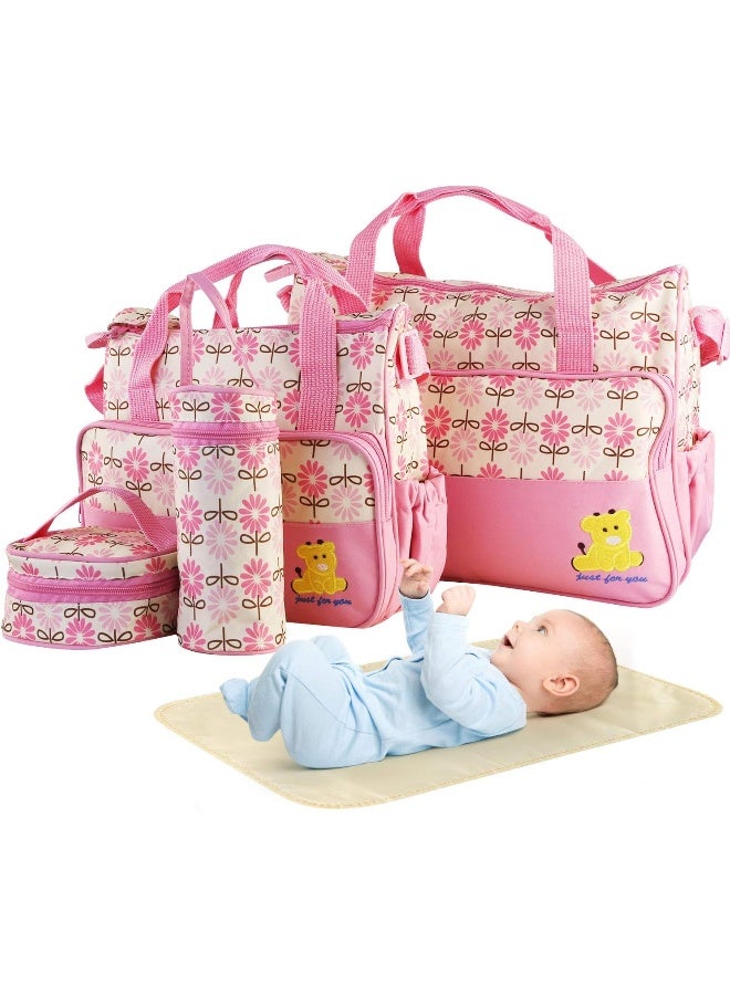 Moclever 5PCS Diaper Bag Tote Set - Baby Bags for Mom, Pink, 5 Piece Set - Image 1
