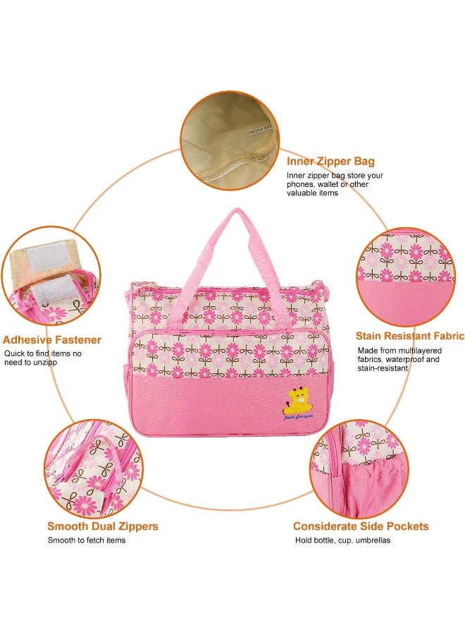Moclever 5PCS Diaper Bag Tote Set - Baby Bags for Mom, Pink, 5 Piece Set - Image 4