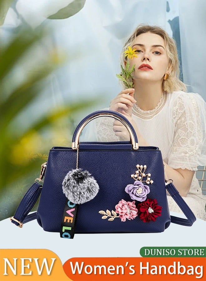 DUNISO Women's Handbag Shoulder Bag Fashion Ladies PU Leather Tote Messenger Bag Top Handle  With a Beautiful and Elegant Design, Fashionable Travel Shoulder Bag For Ladies(blue）  - Image 1