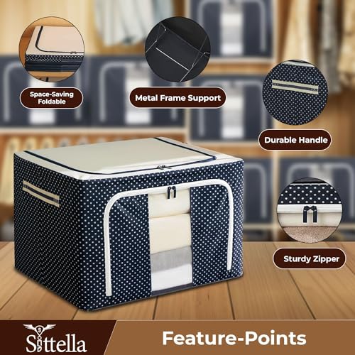 SITTELLA® Pack of 02 Wardrobe Organizer Box, 66 Litres (50 × 40 × 33 cm), Foldable Clothes Storage with Zipper & Handle, Blue - Image 3